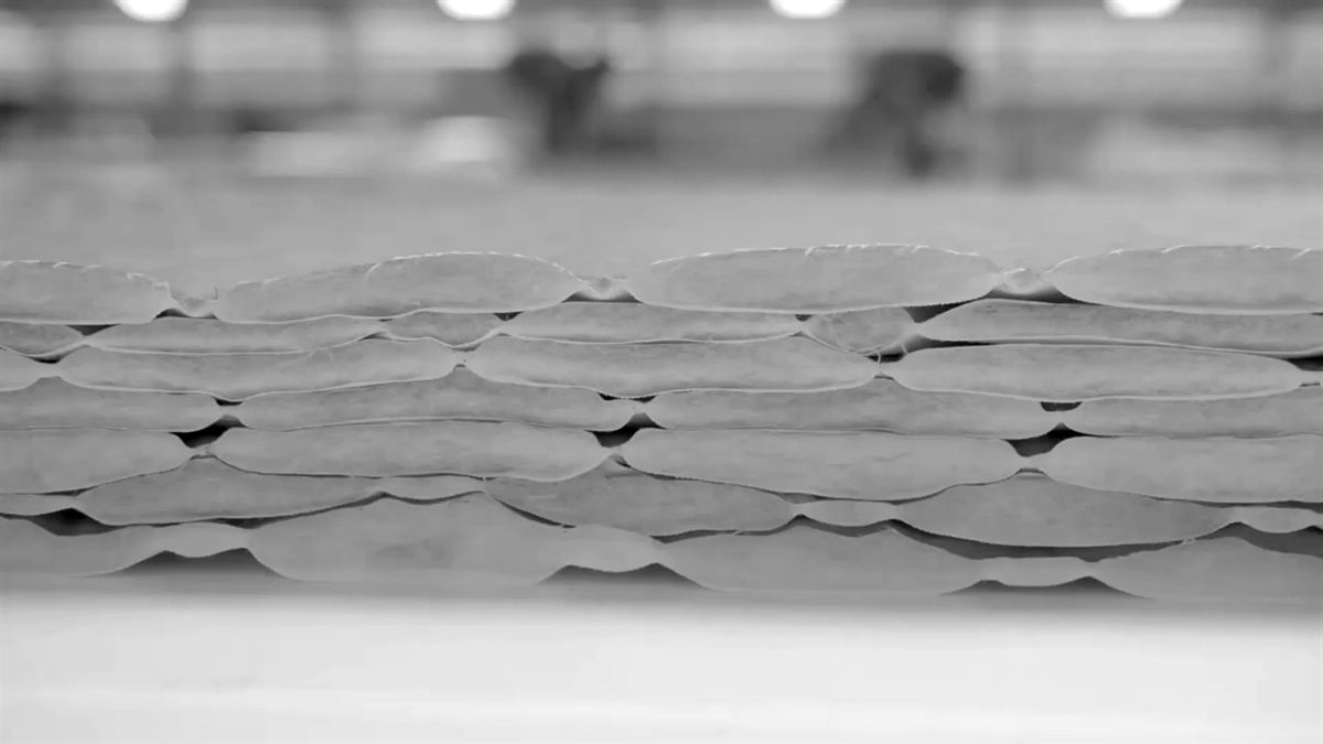 Cut quilted panels, stacked