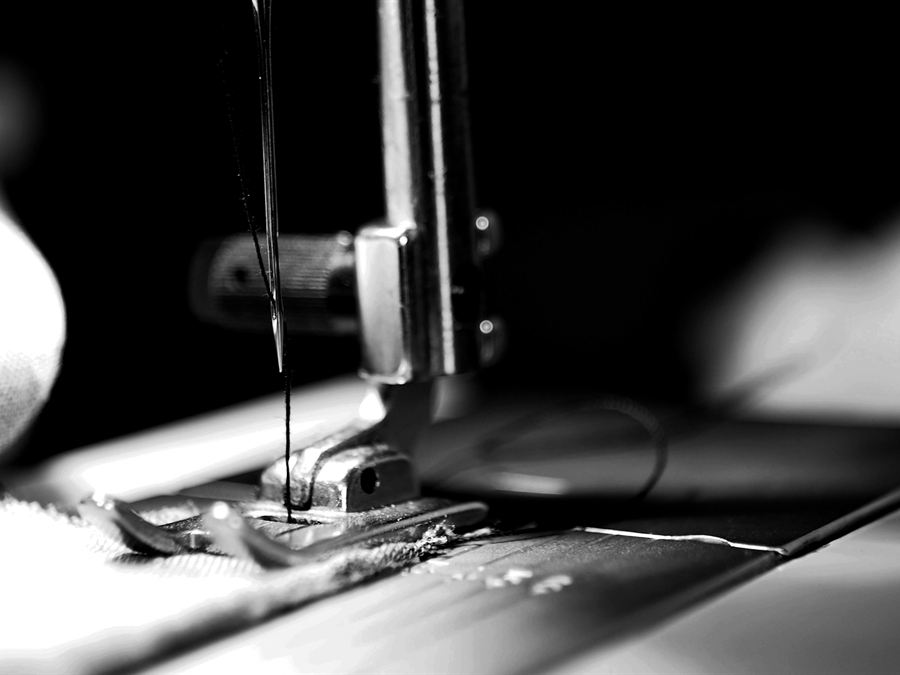 Needle and thread on the sewing line